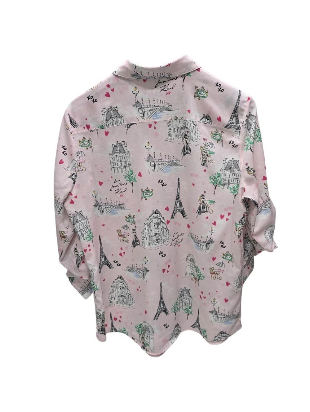 Karl Lagerfeld Paris Pink Eiffel Tower Print Button-Up Blouse Large - Picture 3 of 11
